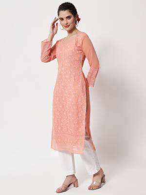 Peach Georgette Long Kurtis 2