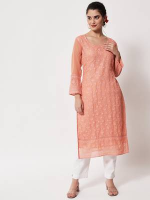 Peach Georgette Long Kurtis 4