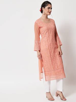 Peach Georgette Long Kurtis 5