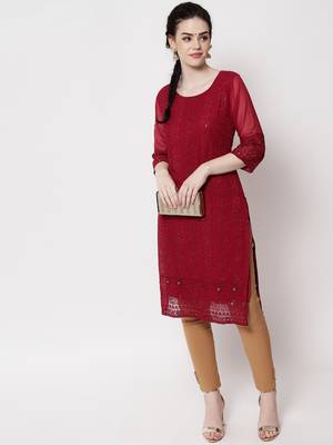 Maroon Georgette Long Kurtis 1