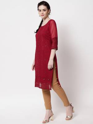 Maroon Georgette Long Kurtis 2