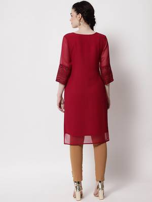 Maroon Georgette Long Kurtis 3