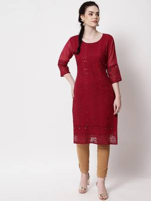 Maroon Georgette Long Kurtis 4