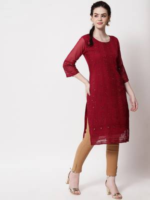 Maroon Georgette Long Kurtis 5