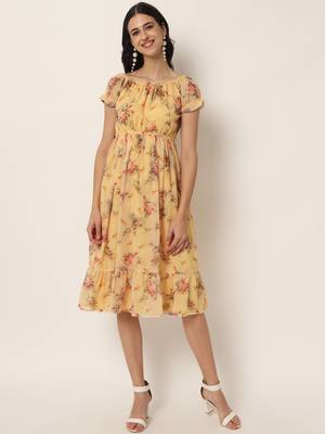 Yellow Georgette Long Kurtis 1