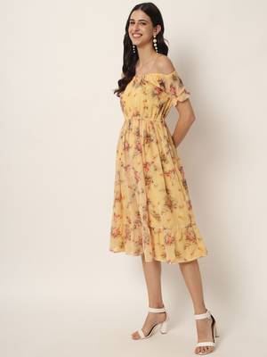 Yellow Georgette Long Kurtis 2