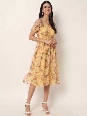 Yellow Georgette Long Kurtis 3