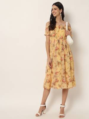Yellow Georgette Long Kurtis 4