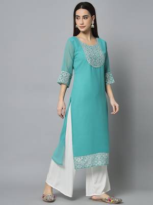 Blue Georgette Long Kurtis 4