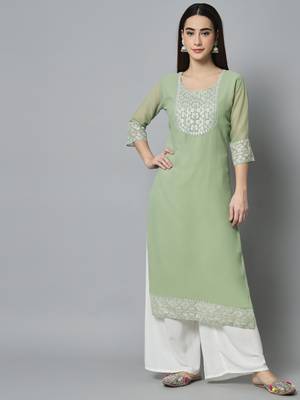 Green Georgette Long Kurtis 1