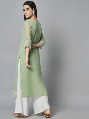 Green Georgette Long Kurtis 3