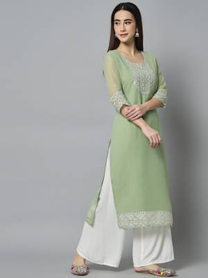 Green Georgette Long Kurtis 4