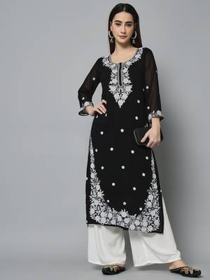 Black Georgette Long Kurtis 1