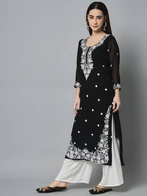 Black Georgette Long Kurtis 2