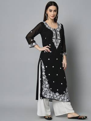 Black Georgette Long Kurtis 4
