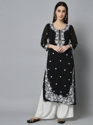 Black Georgette Long Kurtis 5