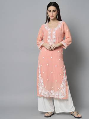 Peach Georgette Long Kurtis 1