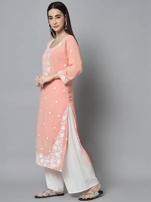 Peach Georgette Long Kurtis 2