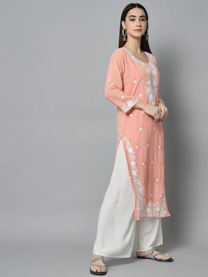 Peach Georgette Long Kurtis 4