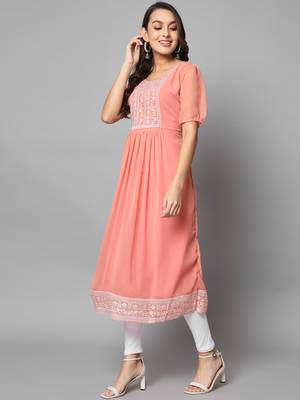 Peach Georgette Long Kurtis 2