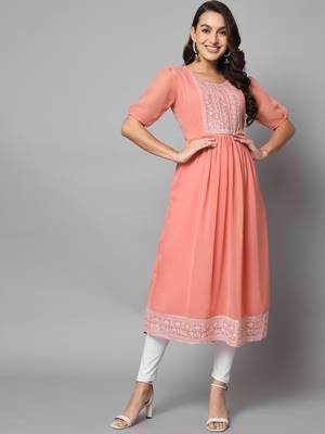 Peach Georgette Long Kurtis 4