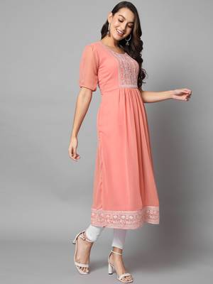 Peach Georgette Long Kurtis 5