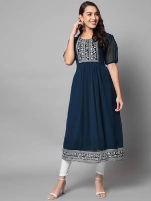 Green Georgette Long Kurtis 1