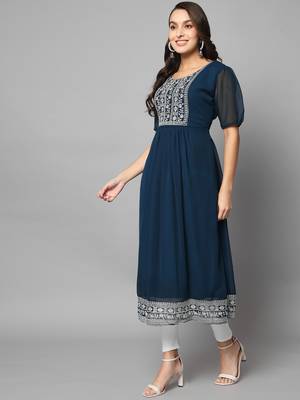 Green Georgette Long Kurtis 2