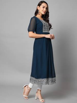 Green Georgette Long Kurtis 4