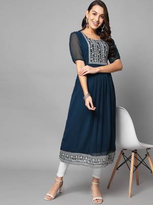 Green Georgette Long Kurtis 5