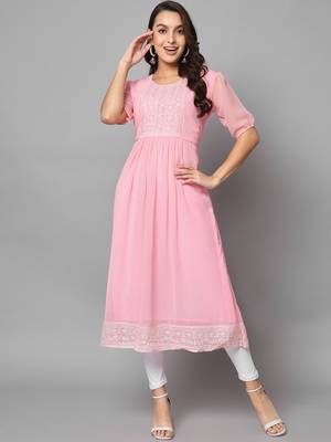 Pink Georgette Long Kurtis 1