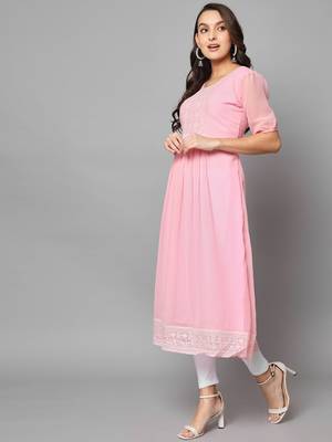 Pink Georgette Long Kurtis 2