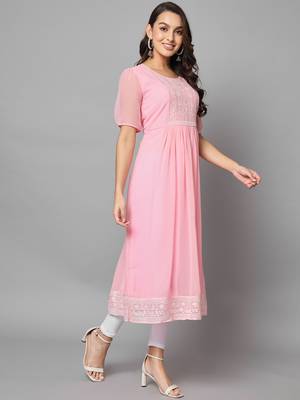 Pink Georgette Long Kurtis 3