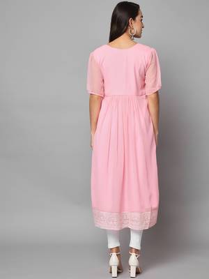 Pink Georgette Long Kurtis 4