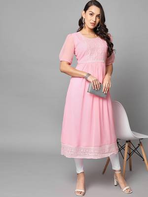 Pink Georgette Long Kurtis 5