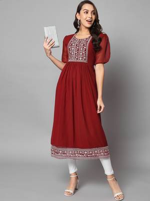 Maroon Georgette Long Kurtis 1