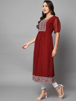 Maroon Georgette Long Kurtis 2