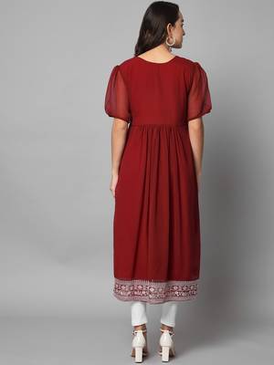 Maroon Georgette Long Kurtis 3