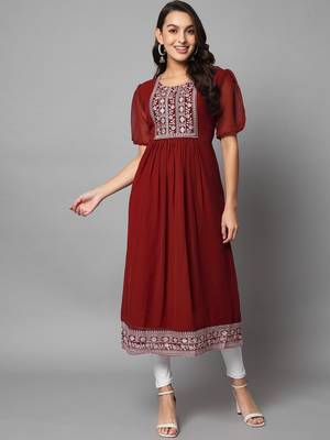 Maroon Georgette Long Kurtis 4