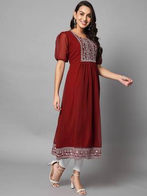 Maroon Georgette Long Kurtis 5