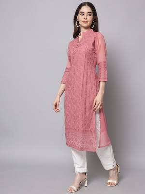 Peach Georgette Long Kurtis 2