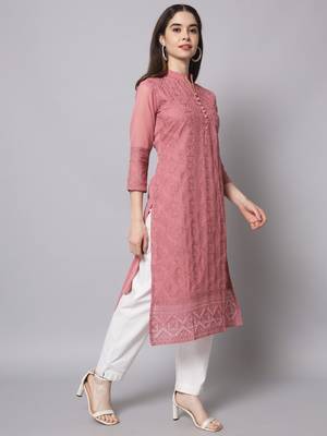 Peach Georgette Long Kurtis 4