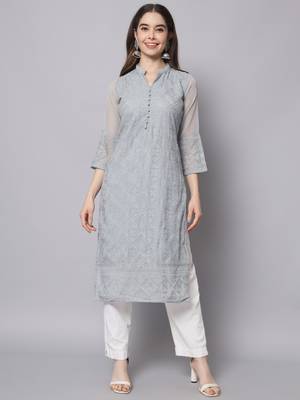 Grey Georgette Long Kurtis 1