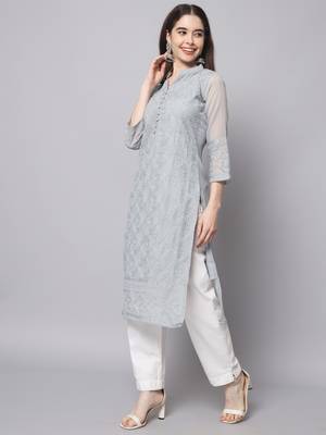 Grey Georgette Long Kurtis 2