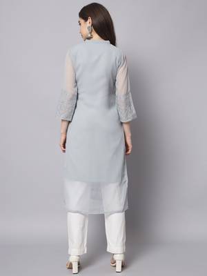 Grey Georgette Long Kurtis 3
