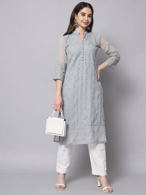 Grey Georgette Long Kurtis 4