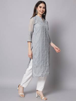 Grey Georgette Long Kurtis 5