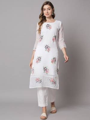 White Georgette Long Kurtis 1