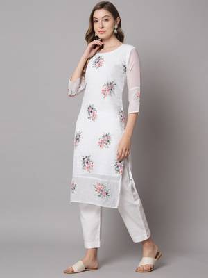 White Georgette Long Kurtis 2