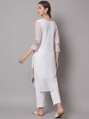 White Georgette Long Kurtis 3